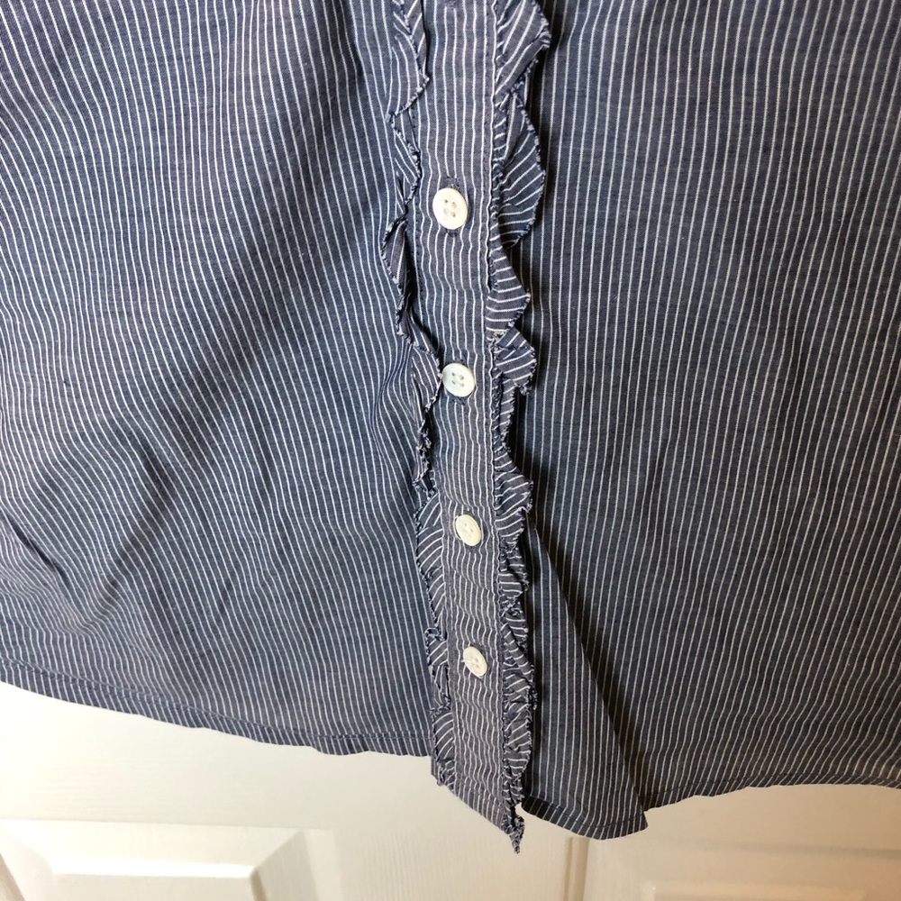 J. Crew Factory Blue and White Striped Sm Ruffle Sleeveless Blouse - Picture 2 of 8
